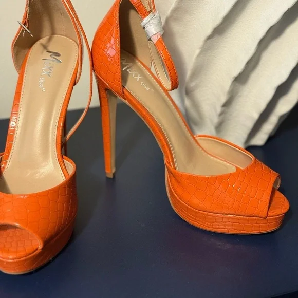 Orange Peep-Toe Heels - Picture 3 of 6